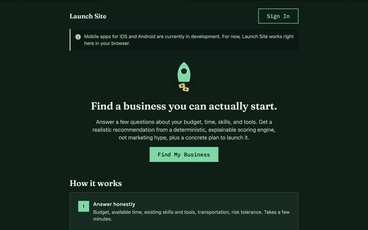 LaunchSite homepage preview